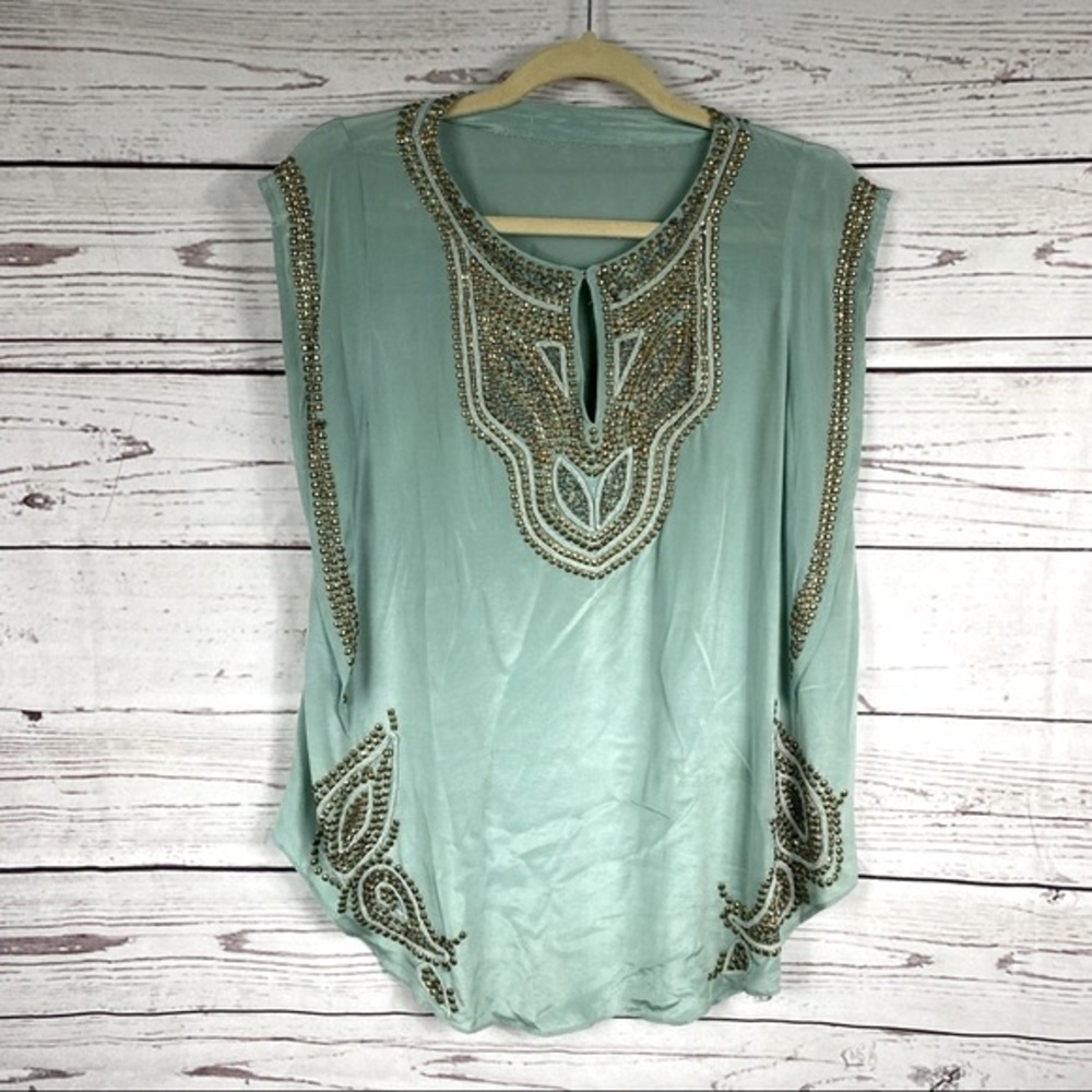 CALYPSO St Bath 100% silk sleeveless gorgeous tunic style top Sz S